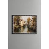 Köprü ve Köy Manzarası - Vintage Desenli Çerçeve - İnce Model, Gümüş, 21 x 30