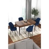 Kor Serisi, 70x114 Açılabilir Yemek Masası Takımı, Barok Ahşap Desen Masa Ve 4 Lacivert Sandalye