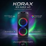 Korax Kx-Max 40 450W Akülü Taşınabilir Parti Hoparlörü - Kablosuz Mikrofonlu, Tws, LED Işıklı Karaoke Ses Sistemi