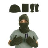 KORDAK 3'Lü Polar Bere Boyunluk Eldiven Seti, Standart, KORDAK3BBE, Haki, Erkek