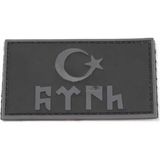 Kordak Siyah Göktürkçe Türk Bayrağı Peç - Cırtlı 𐱅𐰇𐰼𐰜 Silikon Peç - Gri Füme "Kaçma Yorgun Öleceksin" Patch - Cırtlı Peç