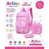 Kore Model 3 Lü Set Su Geçirmez Kız Çocuk Çantası Pembe Çanta-Beslenme-Kalemlik Seti