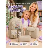Kore Model 3'lü Set Ilkokul-Ortaokul Çantası Kız, Çocuk Sırt Çantası Okul Çantası, Kızçocuk Desenli Ilkokul Ortaokul Çantası, Beslenme Çantası, Kalemlik, Kız Çocuk Okul Çantası Ilkokul Seti - 1 - 0