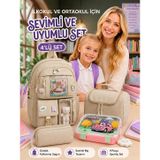 Kore Model 3’lü Set İlkokul-Ortaokul Çantası Kız, Çocuk Sırt Çantası Okul Çantası, KızÇocuk Desenli İlkokul Ortaokul Çantası, Beslenme Çantası, Kalemlik, Kız çocuk okul çantası ilkokul seti (Mürdüm)