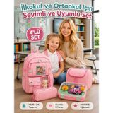 Kore Model 3’lü Set İlkokul-Ortaokul Çantası Kız, Çocuk Sırt Çantası Okul Çantası, KızÇocuk Desenli İlkokul Ortaokul Çantası, Beslenme Çantası, Kalemlik, Kız çocuk okul çantası ilkokul seti (Pudra)