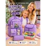 Kore Model 3’lü Set İlkokul-Ortaokul Çantası Kız, Çocuk Sırt Çantası Okul Çantası, KızÇocuk Desenli İlkokul Ortaokul Çantası, Beslenme Çantası, Kalemlik, Kız çocuk okul çantası ilkokul seti (Renkli)