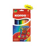 Kores Jumbo Kuru Boya Kalemi 12'li Üçgen Gövdeli Canlı Renkler ve Kalemtraş