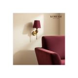 KorFam Bordo Keten Şerit Kumaş Başlık Ahşap Top Detaylı Kablosuz Pilli Aplik