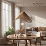 Korfam Home Design Wavy Avize - Kahverengi Hasır El Yapımı Bohem Büyük Asimetrik Şekilli Rustik Avize - Çok Renkli