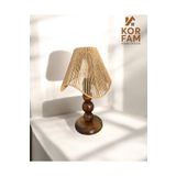 KorFam WAVY ABAJUR - HASIR EL YAPIMI BOHEM ASİMETRİK ŞEKİLLİ AHŞAP AYAKLI RUSTİK ABAJUR Kahverengi