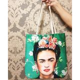 Körfez Kırlent Frida Desen Baskılı Kumaş Heybe Çanta - Renkli