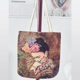 Körfez Kırlent Frida Desen Goblen Dokuma Kumaş Heybe Çanta - Renkli