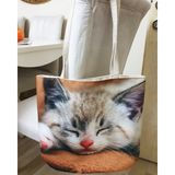 Körfez Kırlent Kedi Baskılı Kumaş Heybe Çanta - Renkli