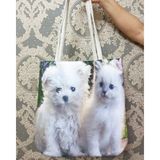 Körfez Kırlent Kedi ve Köpek Baskılı Kumaş Heybe Çanta - Renkli