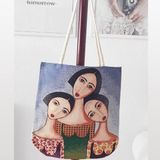 Körfez Kırlent Kızlar Desen Goblen Dokuma Kumaş Heybe Çanta - Renkli