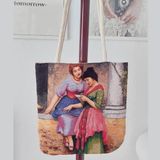 Körfez Kırlent Tablo Desen Goblen Dokuma Kumaş Heybe Çanta - 43x43cm - Renkli