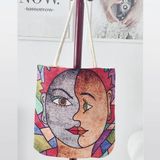 Körfez Kırlent Yüzler Desen Goblen Dokuma Kumaş Heybe Çanta - Renkli