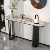 Koridor veya oturma odası için dar cam konsol masası, metal tabanlı ve açık raflı modern yan sehpa, oturma odası, koridor veya antre, el masası için dar bar masası