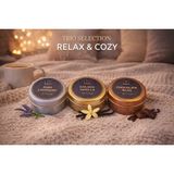 Korıxa Relax & Cozy 3’lü Mini Kokulu Mum Seti – Premium Metal Kutulu Mum (Lavanta, Vanilya, Çikolata) - Beyaz - Altın - Bronz