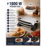 Korkmaz 6 Dilim Hazırlama Kapasiteli, 1800 W, %100 Alüminyum Döküm Plakaları, Çıkarılabilir Plakalı Tost Makinesi