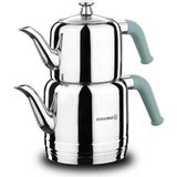 Korkmaz A189-03 Riva Turkuaz Çaydanlık Takımı 1.1 Lt Üst 1.9 Lt Alt 18/10 Cr-Ni Paslanmaz Çelik Fma05238