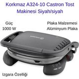 Korkmaz Castron Siyah 1800 W Tost Makinesi