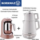 Korkmaz Demiks Elektrikli Çaydanlık - Korkmaz Tekli Otamatik Kahve Makinesi + Dijital Mutfak Tartısı Hediye - Beyaz - Gold