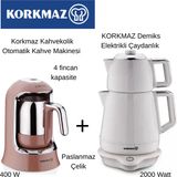 Korkmaz Demiks Elektrikli Çaydanlık - Korkmaz Tekli Otamatik Kahve Makinesi + Dijital Mutfak Tartısı Hediye