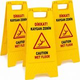 Korkmaz Group Levha 3’lü Paket Dikkat Kaygan Zemin Levhası Katlanabilir Islak Zemin Uyarı Ikaz Levhası Sarı Kırmızı