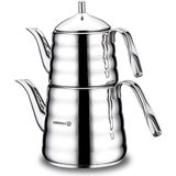 Korkmaz Petra Çaydanlık Takımı 18/10 Cr-Ni Paslanmaz Çelik 1.2 Litre Demlik 2.5 Litre Ergonomik Tasarım