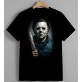 Korku Filmi Beyaz Maske Bicak Unisex Erkek Kadın Oversize Tişört Siyah - XL