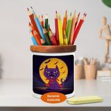 Korkunç Vampir Kedi Ahşap Seramik Kalemlik - 23-2147946231 - Renkli