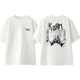 Korn Dikenli Teller Tasarım Sırt Baskılı Pamuk Beyaz Oversize T-Shirt - XL