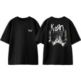 Korn Dikenli Teller Tasarım Sırt Baskılı Pamuk Siyah Oversize T-Shirt