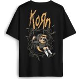 Korn Metal Rock Müzik Sırt Ön Baskılı Oversize Tişört Unisex Siyah T-Shirt
