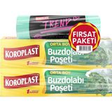 Koroplast Orta Boy Buzdolabı Poşeti 20'li + Büzgülü Çöp Torbası 10'lu, Sızdırmaz, Yırtılmaz, Dayanıklı, Gıda Saklama İçin, Mutfak, Ofis, Bahçe, Depo - 24 X 38 cm