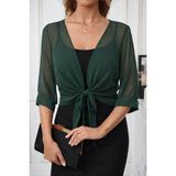 Korpeelektro Kadın Fakir Kollu Önden Bağlamalı Kısa Şifon Bolero Ceket - 2XL - 3XL - Yeşil