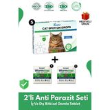 KorPet 2'li Set Kedi Iç Dış Anti Parazit Tüm Kediler Için Bitkisel 5 Damla Ve 2 Tablet Paketi