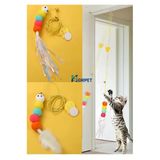 Korpet Elastik Kapıya Asılan Kendinden Yapışkanlı Kedi Oyun Oltası Kedi Oyuncağı Beyaz
