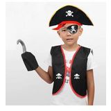 Korsan Yelek + Şapka + Kanca + Maske Çocuk Boy 4-6 Yaş