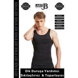 #korseatlet Göbek Sıkılaştırıcı Dik Duruş Vücut Bel Göğüs Toparlayıcı Kolsuz Erkek Korse Atlet - Siyah