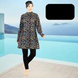 KORSEFABRİKA Tam Kapalı Taytlı Desenli Büyük Beden Tesettür Mayo Takım - Mavi - Sarı - 2XL - 3XL