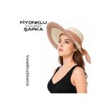 korsefabrika trend mood store Geniş Kenarlı Güneş Koruyucu Vizörlü Şık ve Fonksiyonel Fiyonklu Hasır Örgü Plaj ve Günlük Şapka