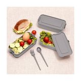 Koruca 3 Katlı Beslenme Kutusu Yemek Taşıma Kabı Kaşık - Çatallı Sefer Tası Beslenme Seti G-770 (Gri) - Kestane Akaju - Option-1