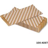 Körüklü Kraft Kese Kağıdı, Beyaz Verev Desenli Şamua Hediye, Ambalaj Poşeti, 15X33 Cm, 100 Adet