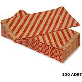 Körüklü Kraft Kese Kağıdı, Kırmızı Verev Desenli Şamua Hediye, Ambalaj Poşeti, 15X33 Cm, 100 Adet