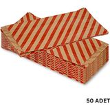 Körüklü Kraft Kese Kağıdı, Kırmızı Verev Desenli Şamua Hediye, Ambalaj Poşeti, 15X33 Cm, 50 Adet