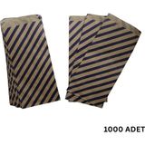 Körüklü Kraft Kese Kağıdı, Lacivert Verev Çizgili Şamua Hediye, Ambalaj Poşeti, 15X33 Cm, 1000 Adet