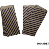 Körüklü Kraft Kese Kağıdı, Lacivert Verev Çizgili Şamua Hediye, Ambalaj Poşeti, 15X33 Cm, 500 Adet