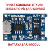 Korumalı Lityum Pil Şarj Devresi Modülü TP4056 1A 18650 Battery Charger + Protection + Microusb